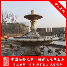 黃銹石噴泉擺件圖片 園林石材水缽噴泉效果圖